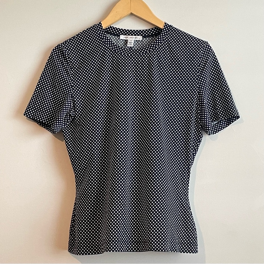 St. John’s Black and White Polka Dot Women's Top Short Sleeves Stretch Sz M